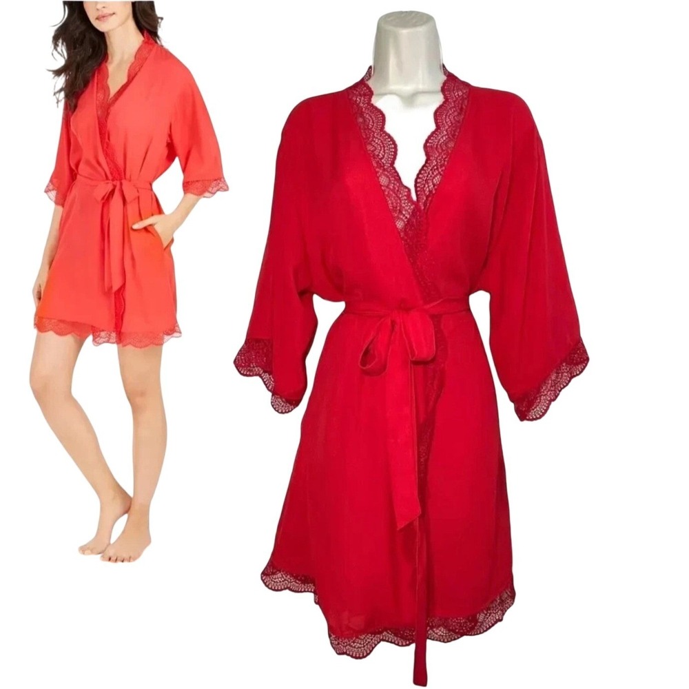 NWT‎ INC Women's Lace Trim Red Wrap Robe Glam Luxury Victorian 1X Seductive Sexy